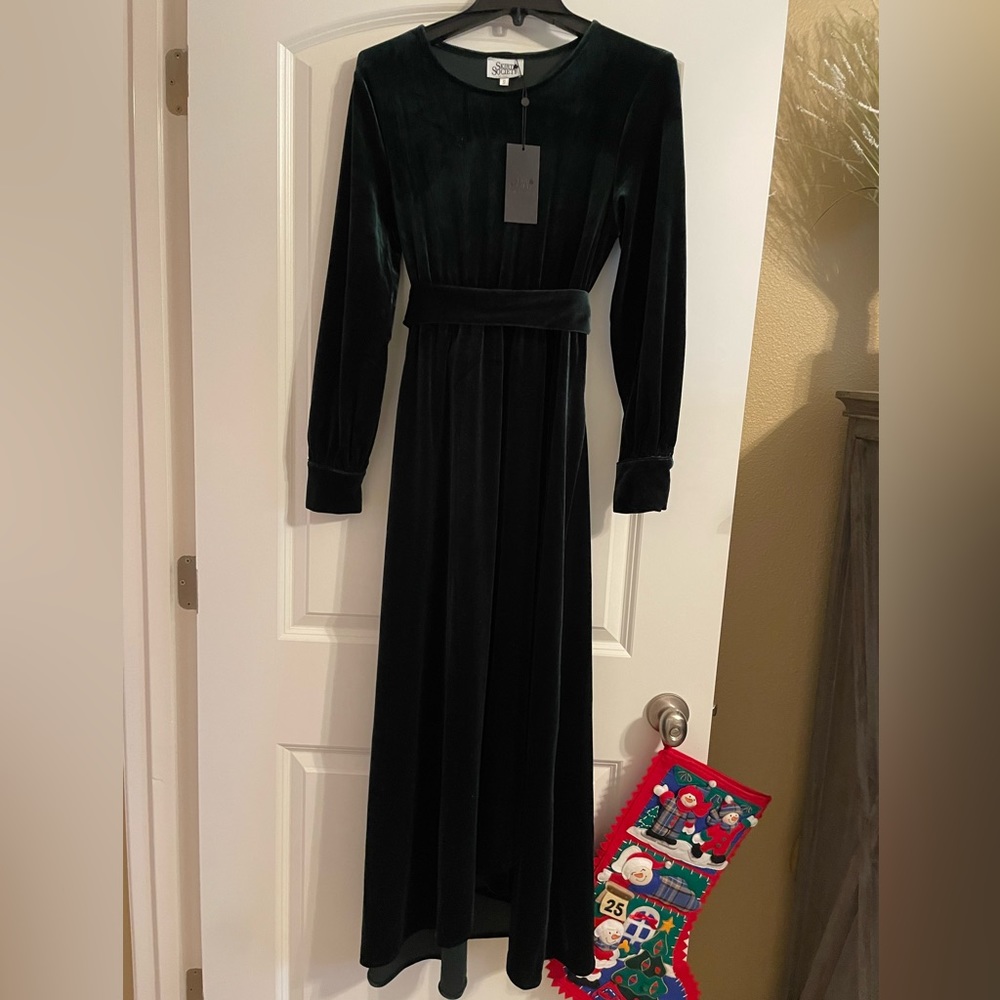Dark Green Velvet Dress - Picture 2 of 10